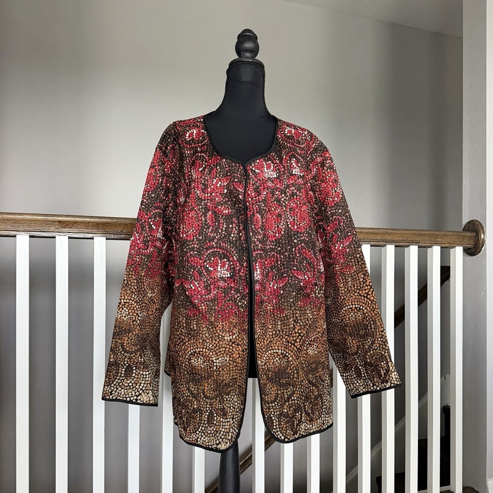 Catherines NWT Reversible Open Mosaic Jacket Sz 4XL 30W/32W Artsy Coastal Resort